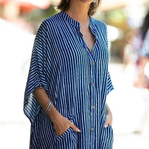 RESTOCKED Striped Kaftan In Blue - Picture 3 of 4